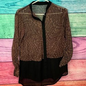 FASHION NOVA black and brown cheetah leopard print chiffon long sleeve blouse